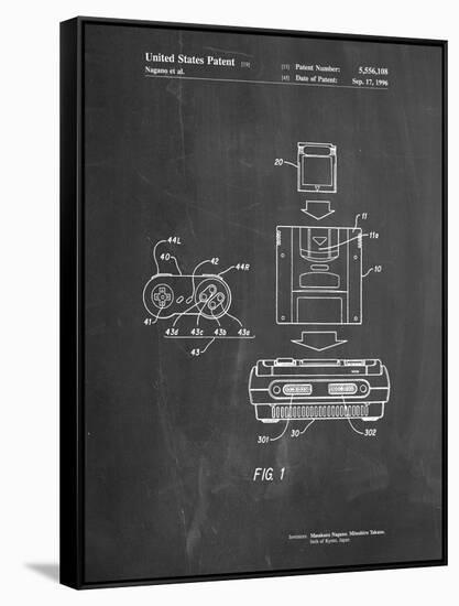 PP1072-Chalkboard Super Nintendo Console Remote and Cartridge Patent Poster-Cole Borders-Framed Stretched Canvas