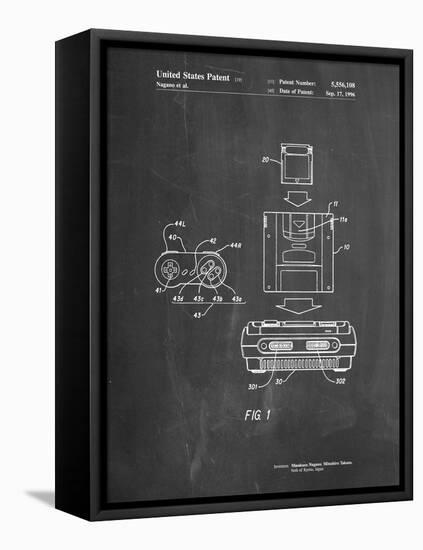 PP1072-Chalkboard Super Nintendo Console Remote and Cartridge Patent Poster-Cole Borders-Framed Stretched Canvas