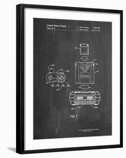 PP1072-Chalkboard Super Nintendo Console Remote and Cartridge Patent Poster-Cole Borders-Framed Giclee Print