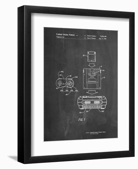 PP1072-Chalkboard Super Nintendo Console Remote and Cartridge Patent Poster-Cole Borders-Framed Premium Giclee Print