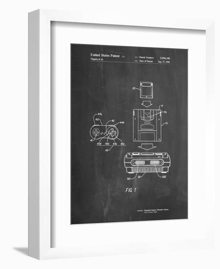 PP1072-Chalkboard Super Nintendo Console Remote and Cartridge Patent Poster-Cole Borders-Framed Premium Giclee Print