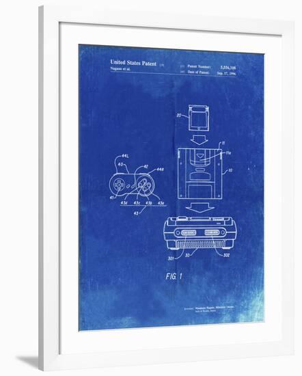 PP1072-Faded Blueprint Super Nintendo Console Remote and Cartridge Patent Poster-Cole Borders-Framed Giclee Print