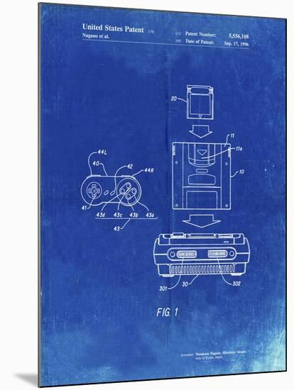 PP1072-Faded Blueprint Super Nintendo Console Remote and Cartridge Patent Poster-Cole Borders-Mounted Giclee Print