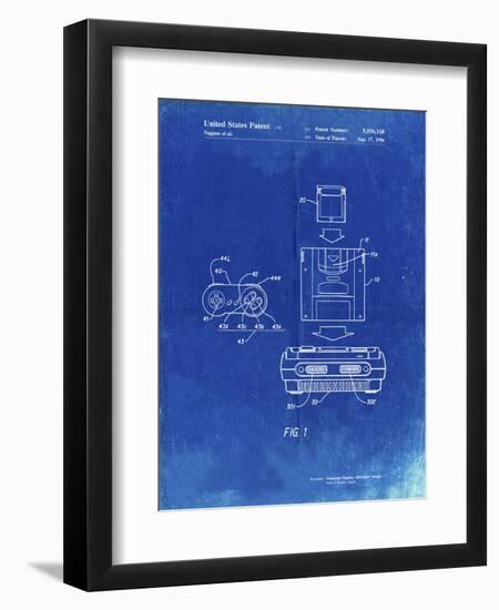 PP1072-Faded Blueprint Super Nintendo Console Remote and Cartridge Patent Poster-Cole Borders-Framed Giclee Print