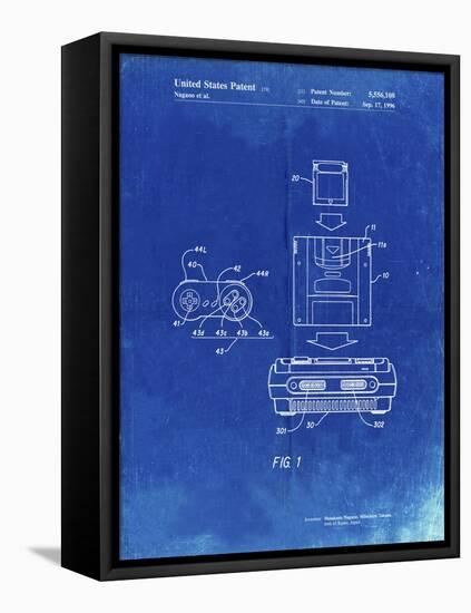 PP1072-Faded Blueprint Super Nintendo Console Remote and Cartridge Patent Poster-Cole Borders-Framed Stretched Canvas