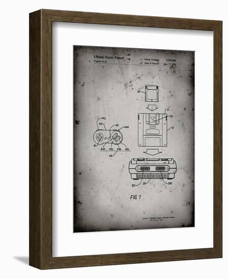 PP1072-Faded Grey Super Nintendo Console Remote and Cartridge Patent Poster-Cole Borders-Framed Premium Giclee Print