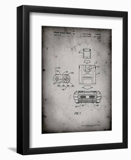 PP1072-Faded Grey Super Nintendo Console Remote and Cartridge Patent Poster-Cole Borders-Framed Premium Giclee Print