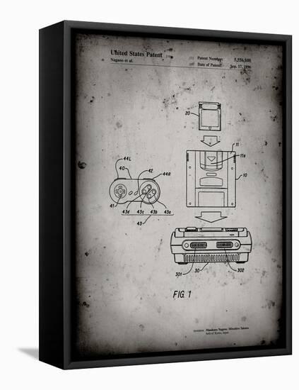 PP1072-Faded Grey Super Nintendo Console Remote and Cartridge Patent Poster-Cole Borders-Framed Stretched Canvas