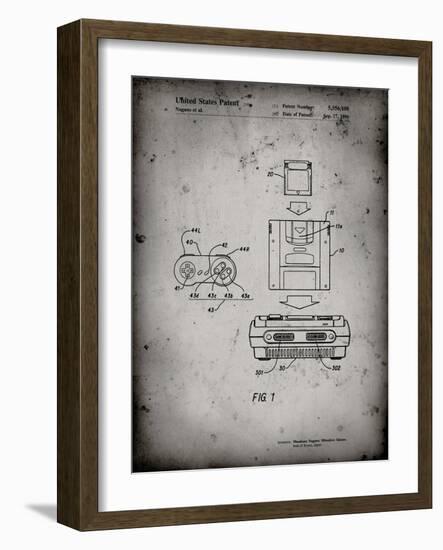 PP1072-Faded Grey Super Nintendo Console Remote and Cartridge Patent Poster-Cole Borders-Framed Giclee Print