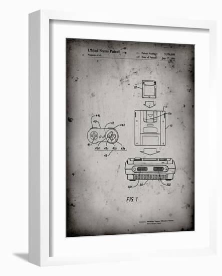 PP1072-Faded Grey Super Nintendo Console Remote and Cartridge Patent Poster-Cole Borders-Framed Giclee Print