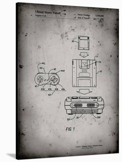 PP1072-Faded Grey Super Nintendo Console Remote and Cartridge Patent Poster-Cole Borders-Stretched Canvas