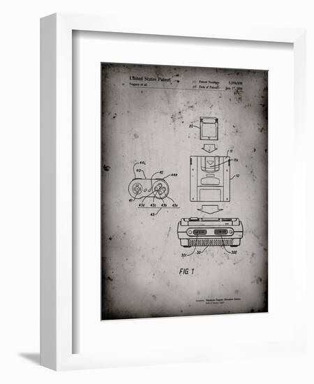 PP1072-Faded Grey Super Nintendo Console Remote and Cartridge Patent Poster-Cole Borders-Framed Giclee Print