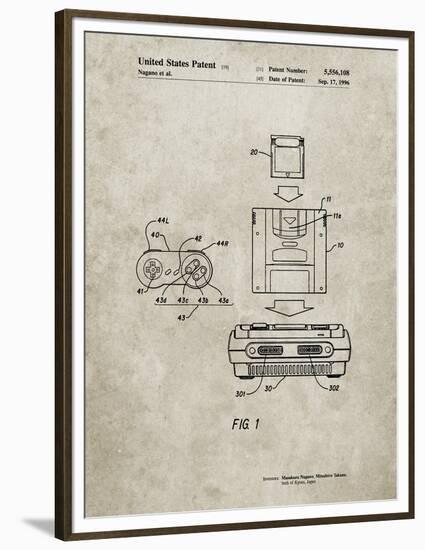 PP1072-Sandstone Super Nintendo Console Remote and Cartridge Patent Poster-Cole Borders-Framed Premium Giclee Print