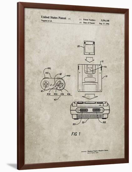 PP1072-Sandstone Super Nintendo Console Remote and Cartridge Patent Poster-Cole Borders-Framed Premium Giclee Print