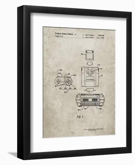 PP1072-Sandstone Super Nintendo Console Remote and Cartridge Patent Poster-Cole Borders-Framed Premium Giclee Print