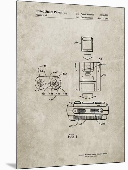 PP1072-Sandstone Super Nintendo Console Remote and Cartridge Patent Poster-Cole Borders-Mounted Giclee Print