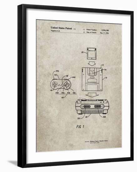 PP1072-Sandstone Super Nintendo Console Remote and Cartridge Patent Poster-Cole Borders-Framed Giclee Print