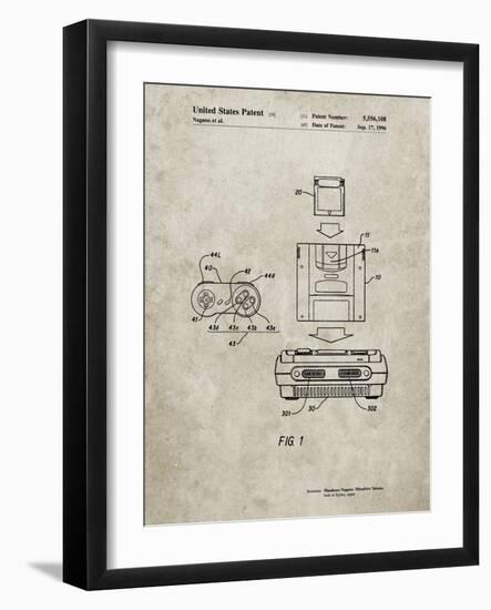 PP1072-Sandstone Super Nintendo Console Remote and Cartridge Patent Poster-Cole Borders-Framed Giclee Print