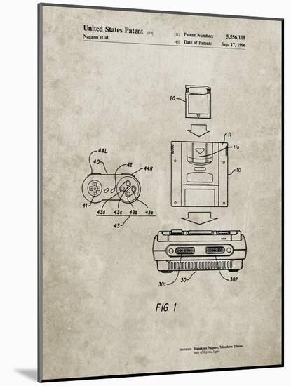 PP1072-Sandstone Super Nintendo Console Remote and Cartridge Patent Poster-Cole Borders-Mounted Giclee Print