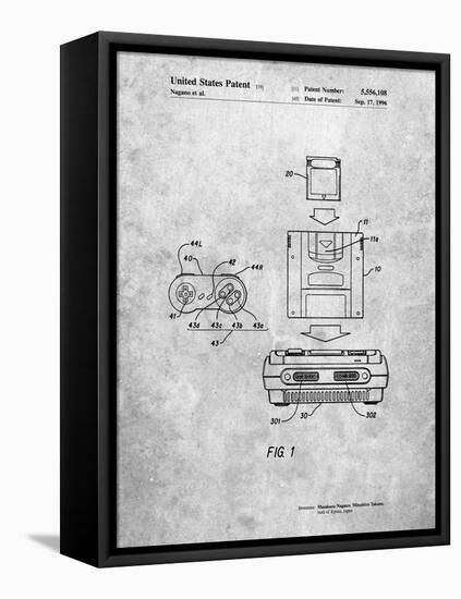 PP1072-Slate Super Nintendo Console Remote and Cartridge Patent Poster-Cole Borders-Framed Stretched Canvas