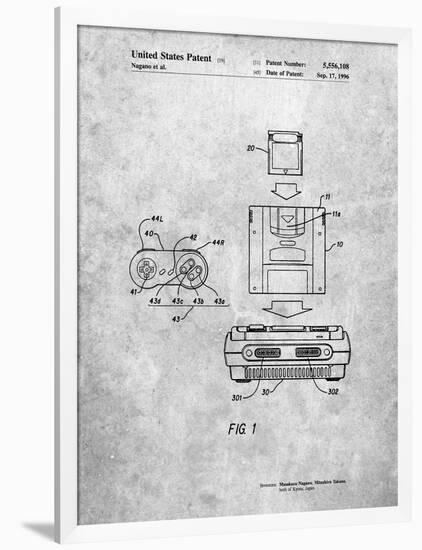 PP1072-Slate Super Nintendo Console Remote and Cartridge Patent Poster-Cole Borders-Framed Premium Giclee Print