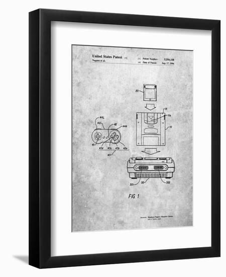 PP1072-Slate Super Nintendo Console Remote and Cartridge Patent Poster-Cole Borders-Framed Premium Giclee Print