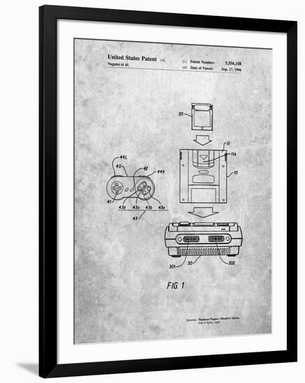 PP1072-Slate Super Nintendo Console Remote and Cartridge Patent Poster-Cole Borders-Framed Giclee Print