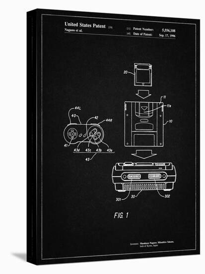 PP1072-Vintage Black Super Nintendo Console Remote and Cartridge Patent Poster-Cole Borders-Stretched Canvas