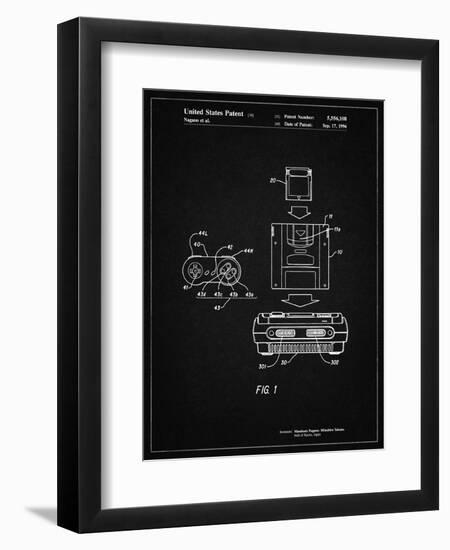 PP1072-Vintage Black Super Nintendo Console Remote and Cartridge Patent Poster-Cole Borders-Framed Giclee Print