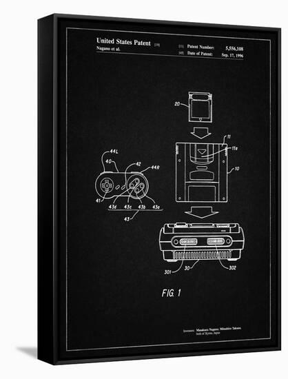 PP1072-Vintage Black Super Nintendo Console Remote and Cartridge Patent Poster-Cole Borders-Framed Stretched Canvas