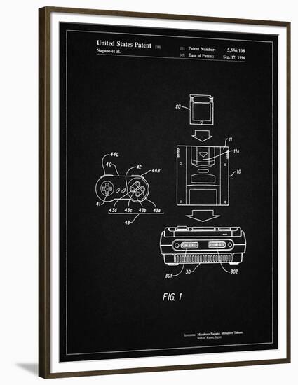 PP1072-Vintage Black Super Nintendo Console Remote and Cartridge Patent Poster-Cole Borders-Framed Premium Giclee Print