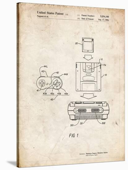 PP1072-Vintage Parchment Super Nintendo Console Remote and Cartridge Patent Poster-Cole Borders-Stretched Canvas