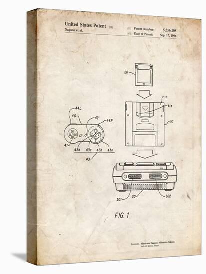 PP1072-Vintage Parchment Super Nintendo Console Remote and Cartridge Patent Poster-Cole Borders-Stretched Canvas