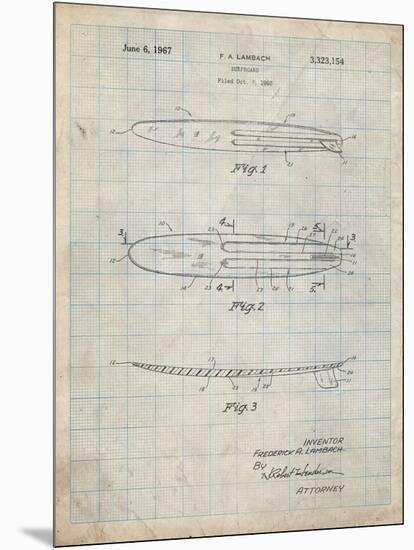 PP1073-Antique Grid Parchment Surfboard 1965 Patent Poster-Cole Borders-Mounted Giclee Print