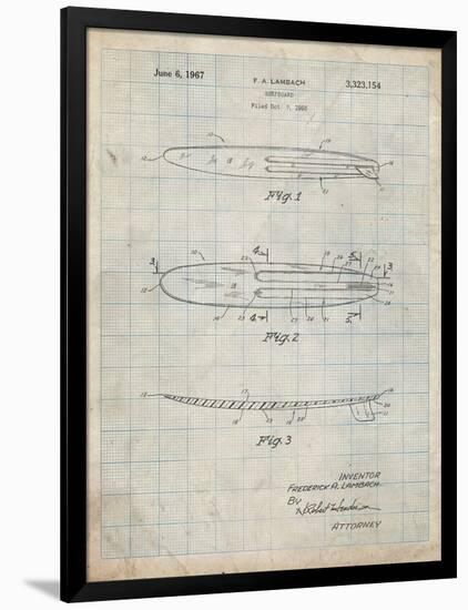 PP1073-Antique Grid Parchment Surfboard 1965 Patent Poster-Cole Borders-Framed Giclee Print