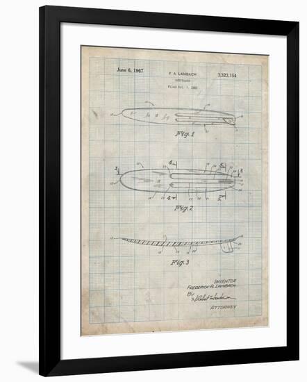 PP1073-Antique Grid Parchment Surfboard 1965 Patent Poster-Cole Borders-Framed Giclee Print