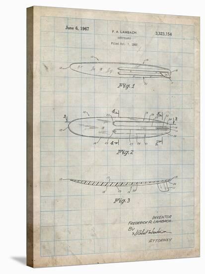 PP1073-Antique Grid Parchment Surfboard 1965 Patent Poster-Cole Borders-Stretched Canvas