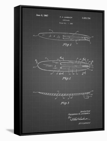 PP1073-Black Grid Surfboard 1965 Patent Poster-Cole Borders-Framed Stretched Canvas