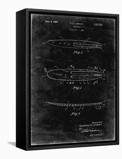 PP1073-Black Grunge Surfboard 1965 Patent Poster-Cole Borders-Framed Stretched Canvas