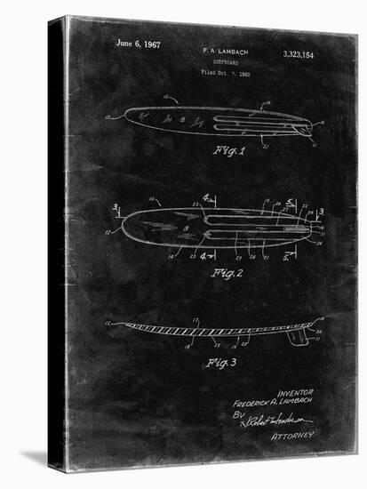 PP1073-Black Grunge Surfboard 1965 Patent Poster-Cole Borders-Stretched Canvas