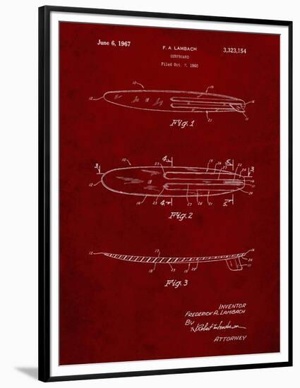 PP1073-Burgundy Surfboard 1965 Patent Poster-Cole Borders-Framed Premium Giclee Print