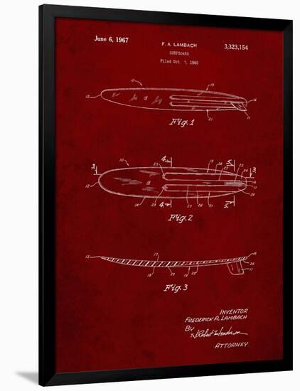 PP1073-Burgundy Surfboard 1965 Patent Poster-Cole Borders-Framed Premium Giclee Print