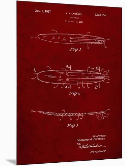 PP1073-Burgundy Surfboard 1965 Patent Poster-Cole Borders-Mounted Giclee Print