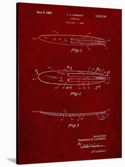 PP1073-Burgundy Surfboard 1965 Patent Poster-Cole Borders-Stretched Canvas