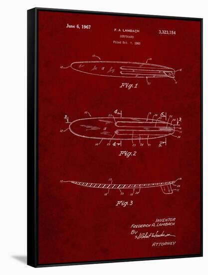 PP1073-Burgundy Surfboard 1965 Patent Poster-Cole Borders-Framed Stretched Canvas