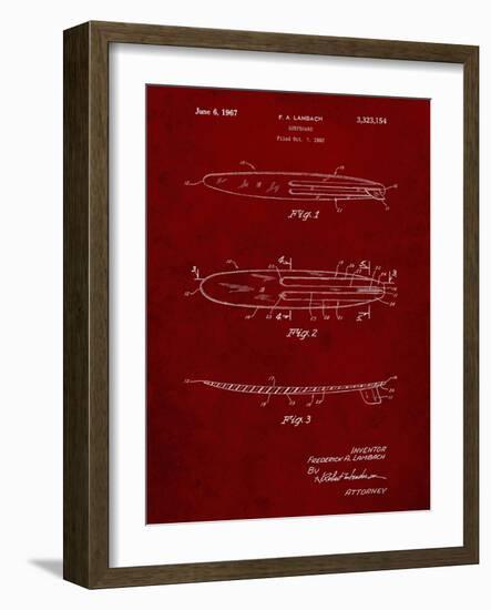 PP1073-Burgundy Surfboard 1965 Patent Poster-Cole Borders-Framed Giclee Print