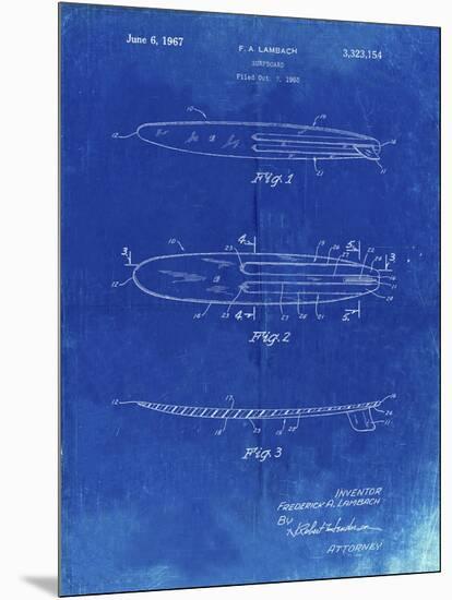 PP1073-Faded Blueprint Surfboard 1965 Patent Poster-Cole Borders-Mounted Giclee Print