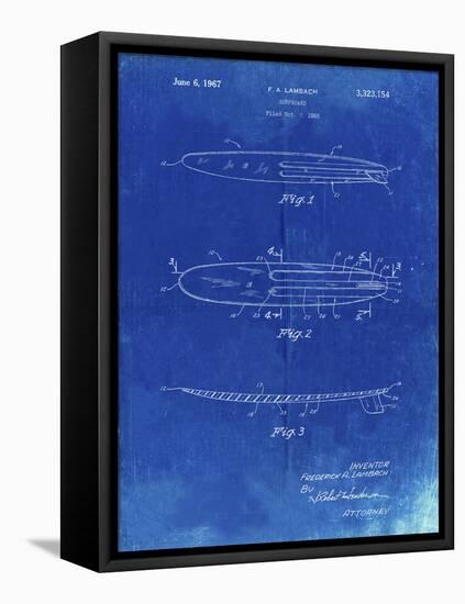 PP1073-Faded Blueprint Surfboard 1965 Patent Poster-Cole Borders-Framed Stretched Canvas
