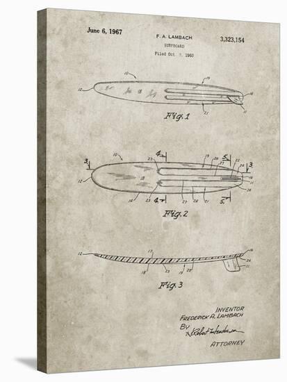 PP1073-Sandstone Surfboard 1965 Patent Poster-Cole Borders-Stretched Canvas