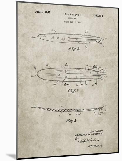 PP1073-Sandstone Surfboard 1965 Patent Poster-Cole Borders-Mounted Giclee Print